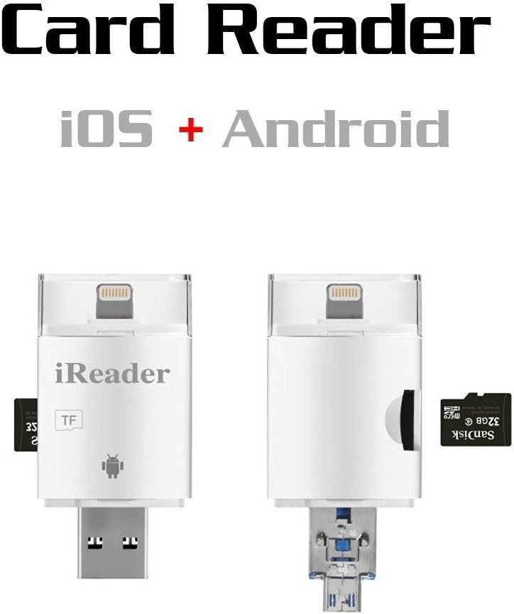 3 in 1 SD Card Reader Flash Drive USB/ Micro USB/ Lightning Trail and Game Camera Viewer for TF/SD Card,SD Card Camera Reader Adapter for iPhone 7/7 plus/ 6s/ ipad/ MAC/ PC/ Android(White)