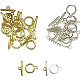 20 Sets Stainless Steel Round Toggle Clasps with T-Bar for Jewelry Making – DIY Necklace & Bracelet Clasps and Closures (Silver and Gold)