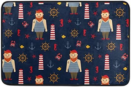 Chen Miranda Sea Sailor Lighthouse Fish Anchor Door Mat Carpets Indoor Outdoor Area Rugs Office Door Mat Non-Slip for Bedroom Bathroom Living Room Kitchen Home Decorative 23.6x15.7 inch Lightweight