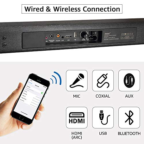 RHM Sound Bar, 40-Inch TV Sound Bar with Subwoofer, 2.1 Channel Bluetooth Speaker for TV, HDMI(ARC)/Coaxial/Mic/Aux/USB,Surround Sound Home Theater System with Remote Control, Wall Mountable - Thumbnail 2