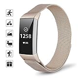 TOMALL Metal Bands Compatible for Fitbit Charge 3,Stainless Steel Metal Replacement Wristband for Women Men