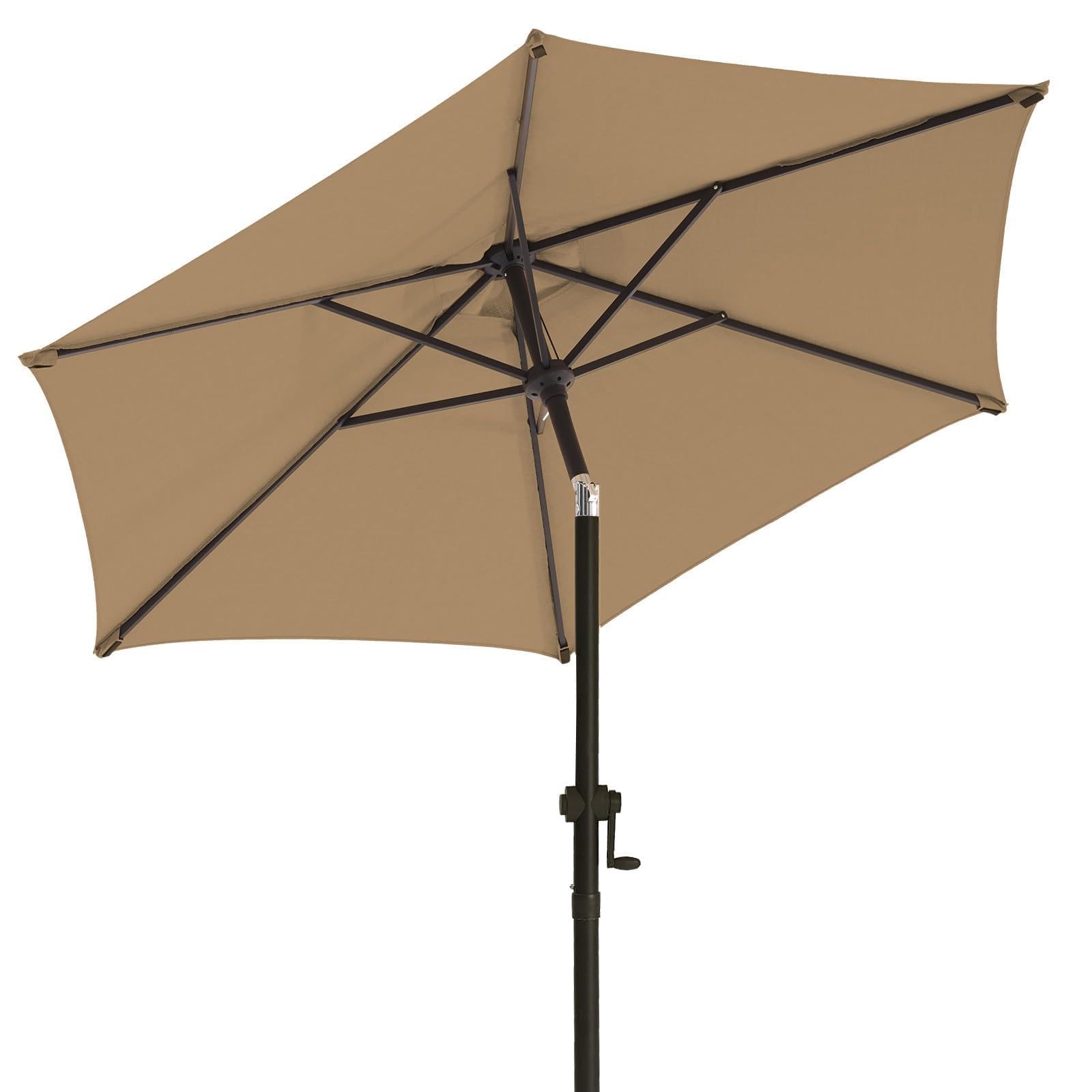 Photo 1 of ***DAMAGED POLE***wikiwiki 7.5 FT Patio Umbrellas Outdoor Table Market Umbrella with Push Button Tilt/Crank, 6 Sturdy Ribs, Fade Resistant Waterproof POLYESTER DTY Canopy for Garden, Lawn, Deck, Backyard & Pool, Tan