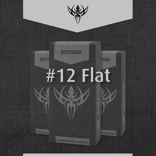 Precision Needles - Box of 50 Premade Sterilized Tattoo Needles - #12 Standard, 4-Flat