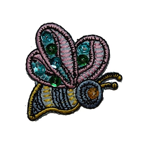 ID 3592 Sequin Flying Bumble Bee Patch Insect Craft Embroidered Iron On Applique