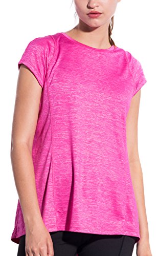 SPECIALMAGIC Women's Athletic Fashion Short Sleeve Round Neck Loose Tee T-Shirt (S 4, Rose Red)