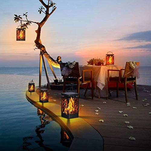 KOOPER Solar Lantern Lights 8 Color Dancing Flame Waterproof Solar Lights Outdoor Hanging Lantern Halloween Decorations LED Lights Landscape Decorative for Garden Patio Yard Path 2 Pack