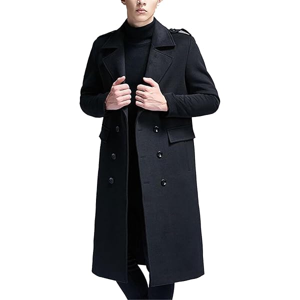 Double Breasted Trench Coat Men Winter Thickened Warm Mid Long