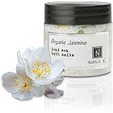 Organic Jasmine Bath Salts by Nabila K - Dead Sea Salt & Epsom Salt Scrub & Soak - Exfoliates & Hydrates Skin, Botanical Essential Oils - Bubble Bath Accessories for All Skins Types, 2 oz