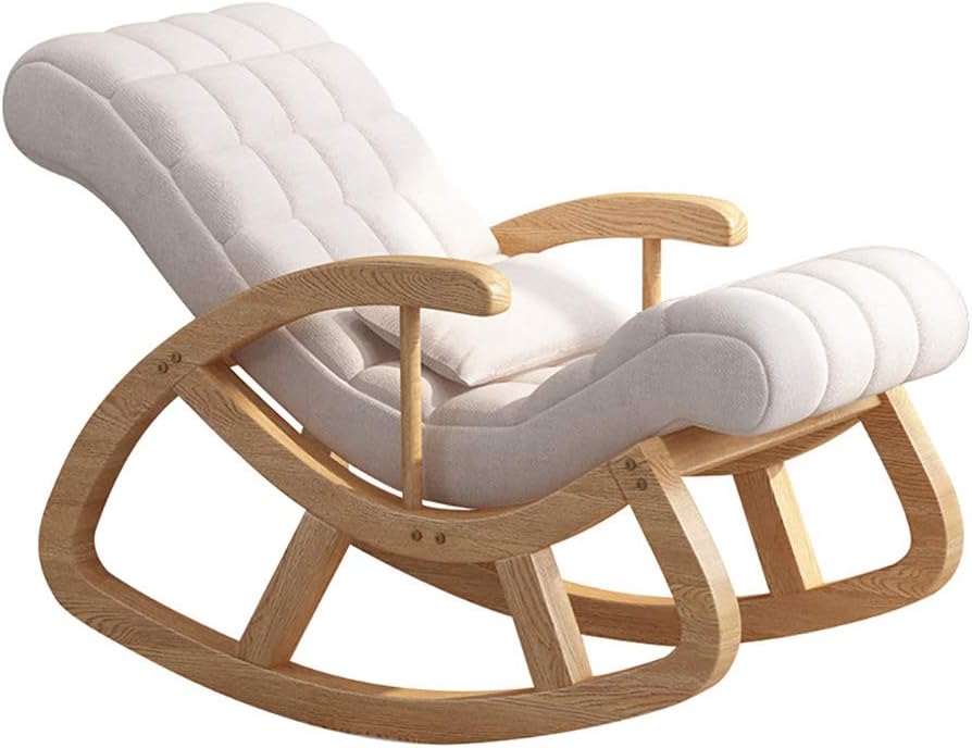 Solid Wood Rocking Chair Leisure Chair Home Lounge Chair Balcony Modern Minimalist Rocking Chair Thick Backrest High Elastic Sponge Comfortable Sitting