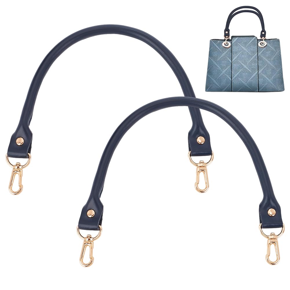 PH PandaHall 2 Pcs 40cm Leather Replacement Handles Purses Straps Handbags Shoulder Bag Strap with Swivel Lobster Buckles, Prussian Blue