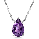 Gem Stone King 14K White Gold Purple Amethyst Pendant Necklace for Women | 1.09 Cttw | Gemstone February Birthstone | Pear Shape 9X6MM | With 18 Inch Chain