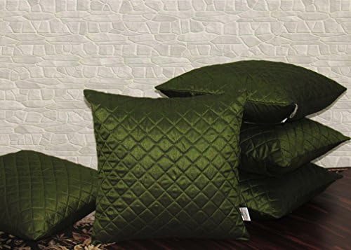 Zikrak Exim Set of 5 Green Box Quilted Cushion Covers 30X30 cm (12X12 inches)