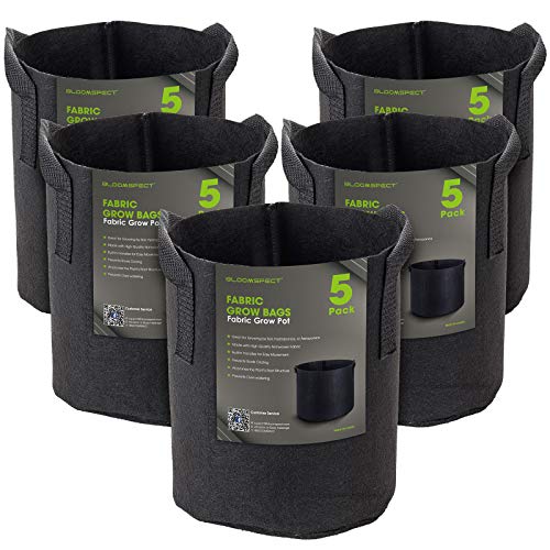 BLOOMSPECT 5-Pack 1 Gallon Grow Bags, Aeration Fabric Pots, Heavy Duty Thickened Nonwoven Plant Container with Handles