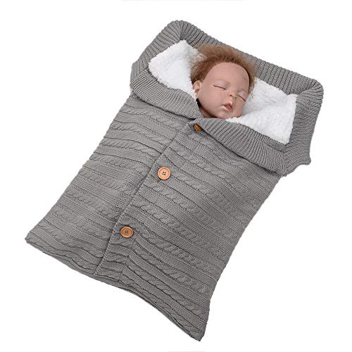 Newborn Infant Baby Blanket Knit Crochet Winter Warm Swaddle Wrap Sleeping Bag (Gray, 68x40cm/26.7x15.7)