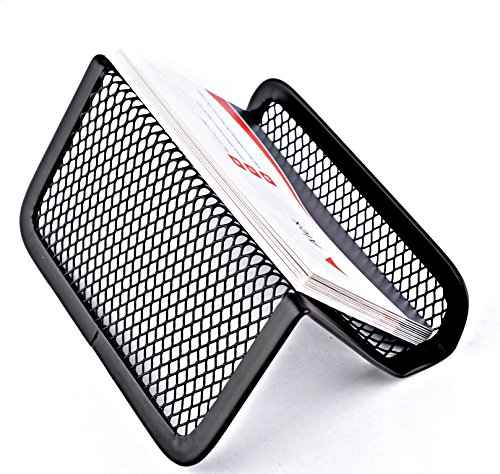 MaxGear Metal Mesh Business Card Holder for Desk Office Business Card Holders Mesh Collection Organizer for Name Card, Capacity 50 Cards, Black Mesh Business Card Display, 3 Pack