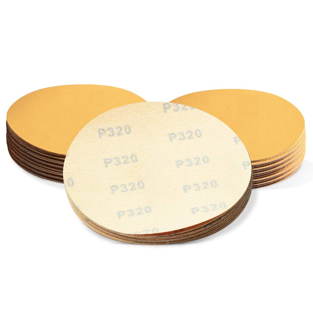 SPEEDWOX 50 Pcs 6 Inches Sanding Discs 320 Grit Dustless Hook and Loop Sandpaper for Random Orbital Sander Yellow Finishing Discs for Automotive Woodworking