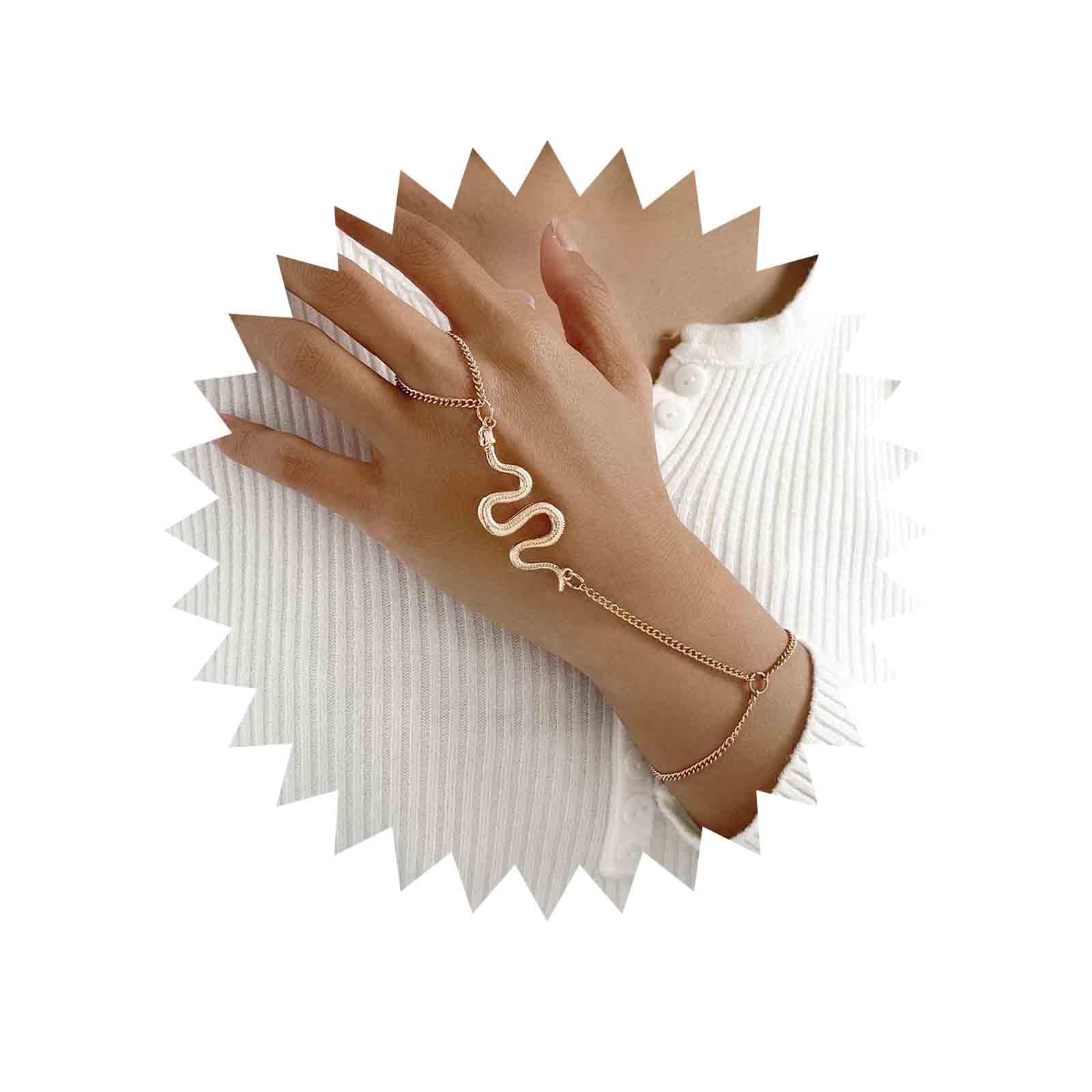 Cimenexe Punk Snake Finger Bracelet Gold Snake Wrist Bracelet Serpent Slave Bracelet Goth Viper Hand Chain Bracelet Jewelry for Women and Girls Gifts Halloween Cosplay Party