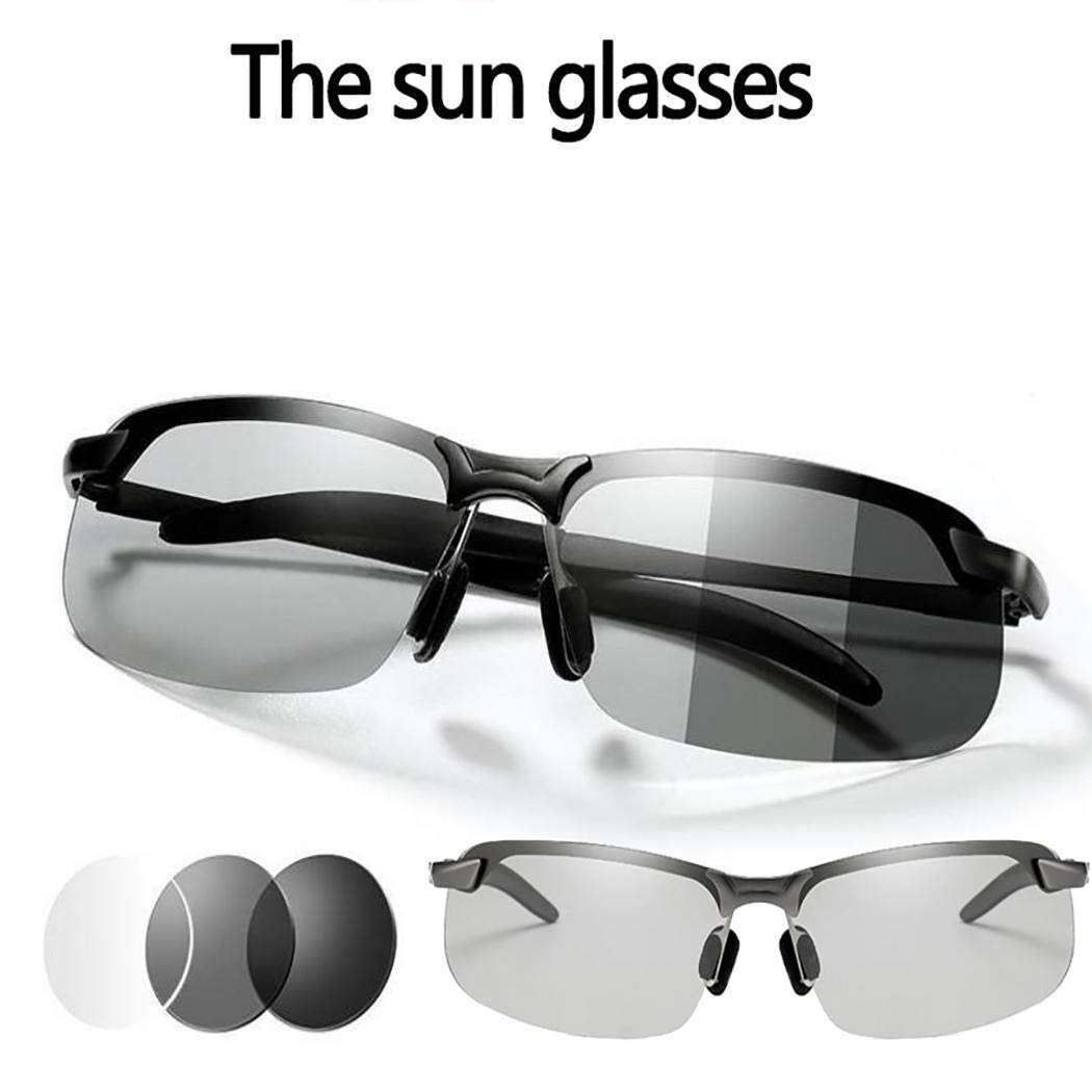 Whatyiu Men Half-Frame Color Change Lens Polarized Driving Sports Sunglasses