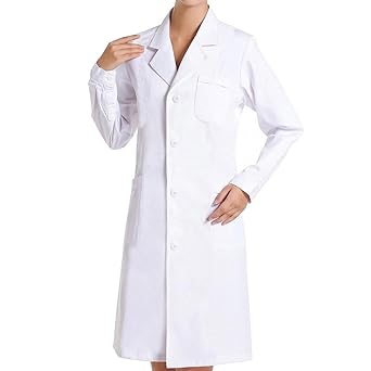 AONER Laborkittel Damen Kittel Medizin Arztkittel weiß mit Knöpfe Labormantel Frau Berufsbekleidung