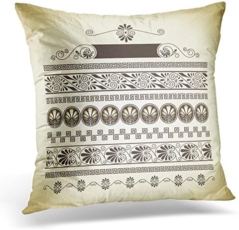 TOMKEYS Throw Pillow Cover Ancient Different Types of Greek Patterns Key Decorative Pillow Case Home Decor Square 18x18 Inches Pillowcase