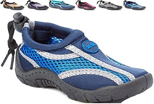 Children's Kids Water Shoes Aqua Socks Beach Pool Yoga Exercise Navy/Royal Little Kid 11