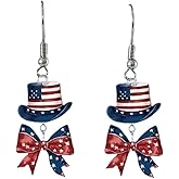 American Flag Patriotic Acrylic Earrings for Women 4th of July Red White Blue Bow Dangle Earring Lightweight Independence Holiday Memorial Day Decor Accessories