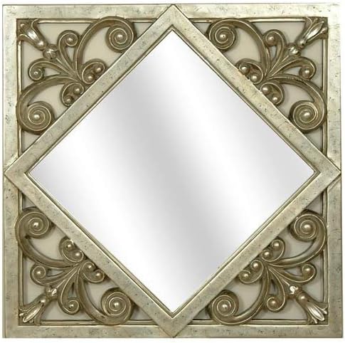 Graphics International MR160 Silver Toned Diagonal Wall Mirror Inset In Square Frame