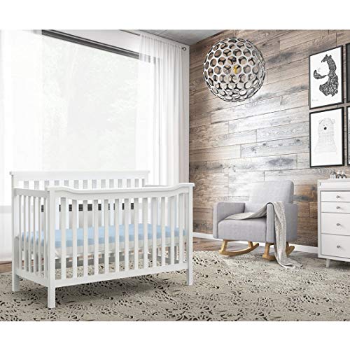 Dourxi 3-in-1 Convertible Crib, Toddler Bed with 3 Adjustable Mattress Height, Made of Real Eco Pine Wood, Strong Slat, Easy Assembly, Non-Toxic Full Size Standard Crib - White