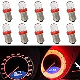 Partsam 10pc Ba9s Bayonet Base Diode LED Light Bulb Instrument Panel Gauge Cluster Dashboard Indicator Lamp, Red
