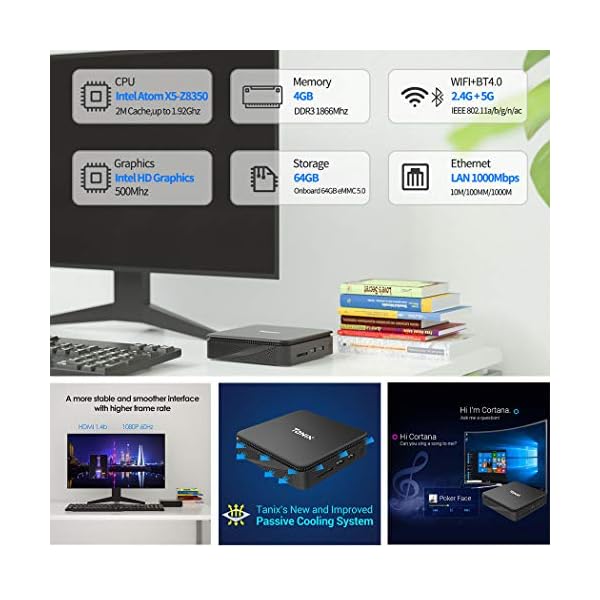 Mini PC Windows 10/Linux, Intel Atom X5-Z8350 HD Graphics Mini Computer 4GB DDR3/64GB eMMC Support 2.4/5G WiFi, BT 4.0…