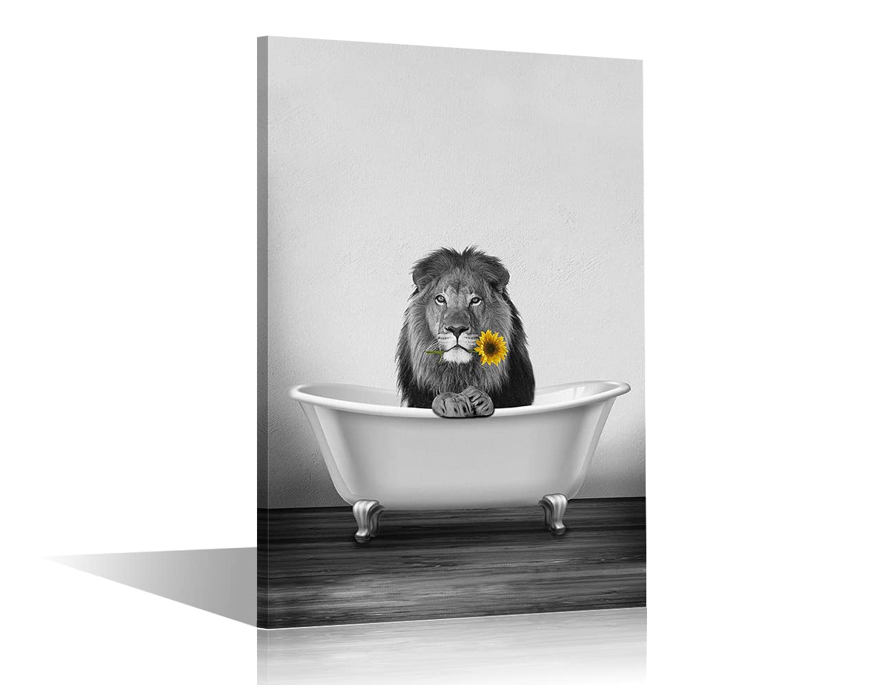 Canvas Wall Art Bathroom Decor Art Prints Painting for Living Room Bedroom Cute Animal LionTake Shower on The Bathtub Pictures Framed Artworks for Walls Ready to Hang 8x12inch (20x30cm) — image 1
