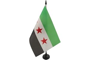 AZ FLAG Free Syrian Army Table Flag 5'' x 8'' - Army of Syria Desk Flag 21 x 14 cm - Black plastic stick and base