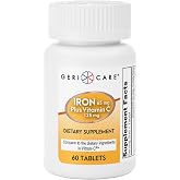 GeriCare Iron 65mg Plus Vitamin C 125mg Tablets &ndash; High-Absorption Iron for Anemia Support, Red Blood Cell Production, Fatigue Reduction, and Immune Health &ndash; 60 Count