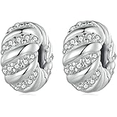 MEETCCY 2pc Clip Spacer Charms Bracelets for Women 925 Sterling Silver Blue White Crystal Clip Lock Spacer Stopper Charm Bead for Bracelet