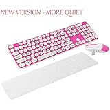 Wireless Keyboard and Mouse Combo, 2.4GHz Cordless Cute Round Key Set Smart Power-saving Whisper-Quiet Slim Combo for Laptop, Computer,TV and Mac (Dark Pink)