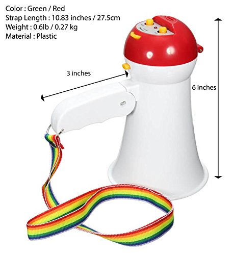 Mini Plastic Cheerleading Megaphone Bullhorn with handle, neck strap Siren for Kids - Speaker Voice Amplifier Foldable Portable Handheld Loud Bulhorn (Red)