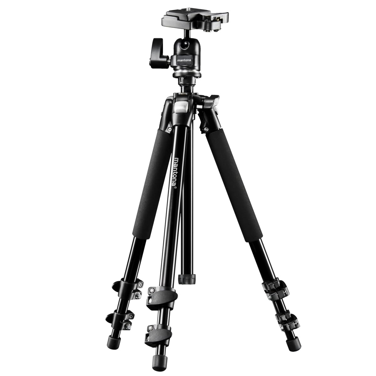 Mantona Scout Max tripod, 157 cm (incl. ball head with quick-release plate, in-built bubble level, max. load-bearing capacity of 6 kg)