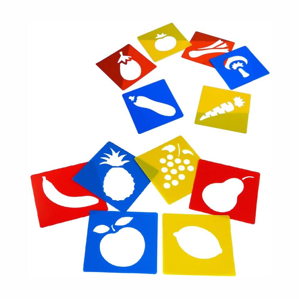 3 Ace Crafts 12 Fruit and Vegetable Stencils (Combo) Plastic Templates Assorted Shapes, Stencils for DIY Crafts, Scrapbooking, Painting & Spraying on Wood, Wall, Paper, Drawing, Washable & Reusable