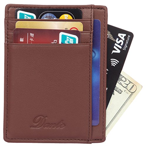 Dante RFID Blocking Front Pocket Leather Slim Wallet for Man, Mini Slim Card Holder(Brown)