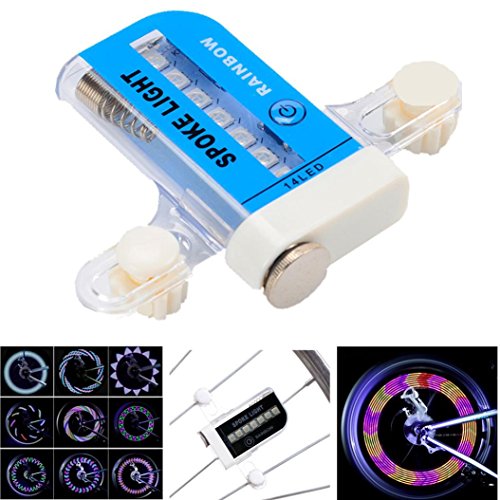 DZT1968 Cycling Bike Bicycle Tire Valve 14 Led Flash Spoke Wheel Light 30 Kinds Flash Include Battery (Blue)
