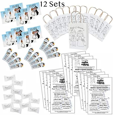 Kids Wedding Activities Set - Kids Wedding Activity Book and Crayons (12), Kids Wedding Bags (12), Kids Wedding Scavenger Hunt Sheets (12) Mint Packets (12)