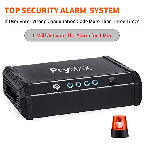 PRYMAX Biometric Gun Safe, Smart Pistol Safe with 4 Digits Code, Wall Mount Bracket, Quick Access with Auto-Open lid, 2 Handgun Capacity, Gun Cabinet for Home and Car Security