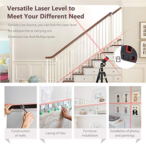 DETLEV PRO Self-Leveling Laser Level 50 Feet Cross Line Laser Switchable Horizontal, Vertical level 3 Mode Include Rotatable 360 Degree Flexible Mount Base and Carrying Pouch - Thumbnail 6