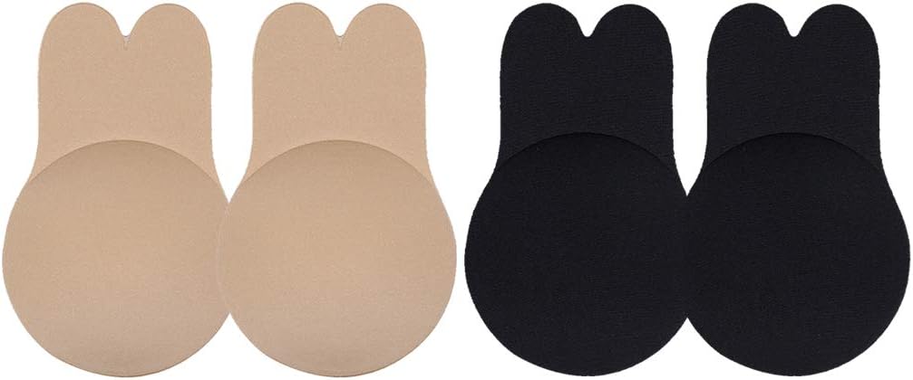 Cherislpy 2/4 Pairs Women Invisible Brassy for Backless Dress Sticky Bras Tape Breast Lifting Bra Tape Silicone Invisible Nipple (Beige&Black, Small)