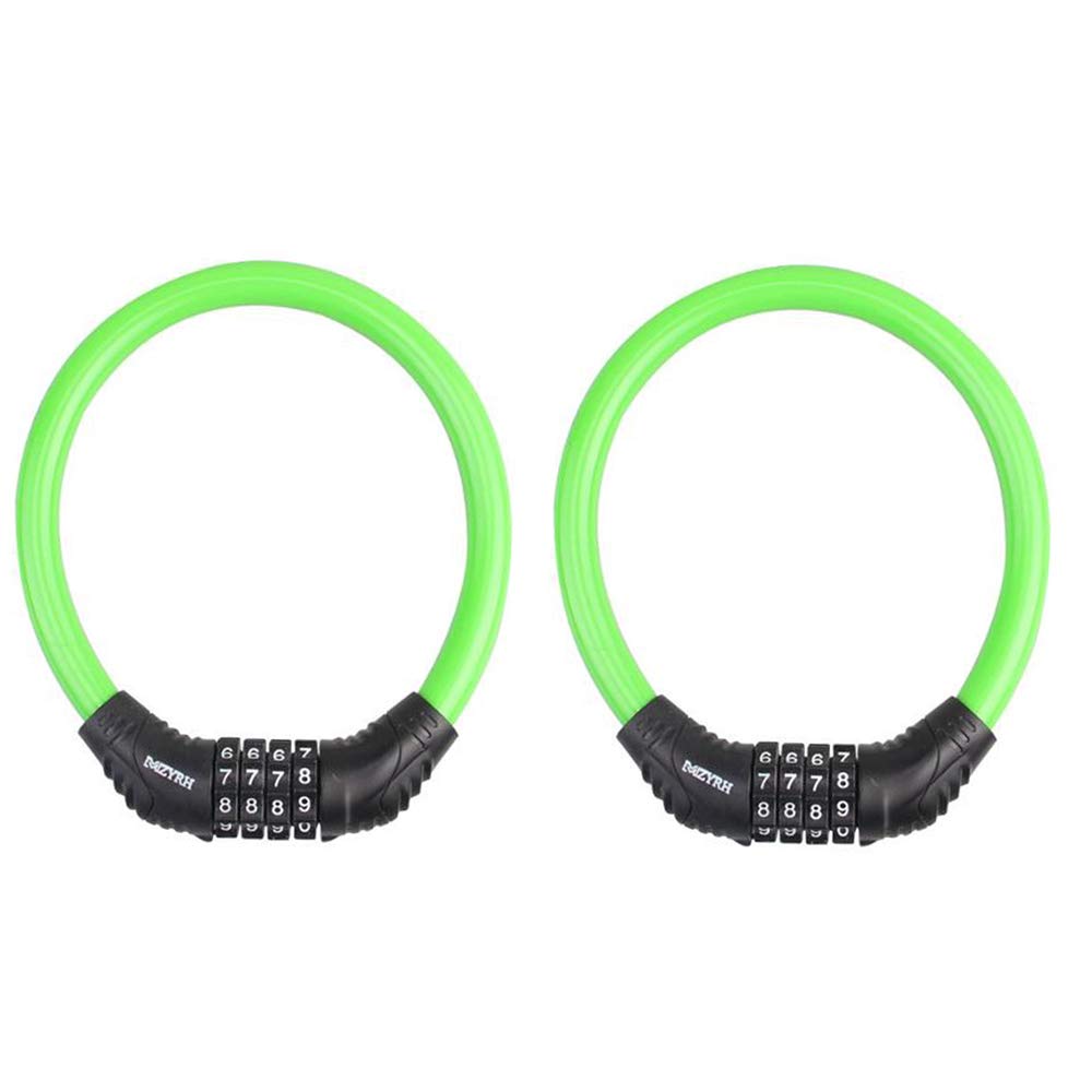 VOANZO 2pcs Bicycle Lock Cable, 4-Digit Number Resettable Combination Bike Password Lock, Bike Chain Locks for Bicycle Outdoors (green)