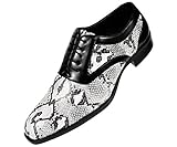 Bolano Mens Exotic Snake Printed Plain Toe Oxford Dress Shoe in White and Black: Style Cobra-473