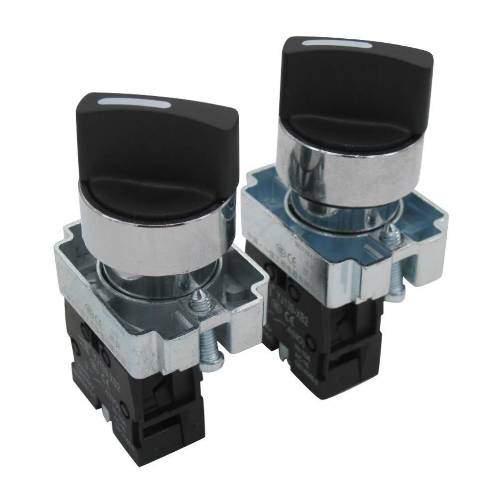 Taiss 2Pcs 22mm Selector Switch SPST 1 NO 2 Positions Maintained Latching Rotary Selector Switch 440V 10A XB2-10X/21-HB2-BD21