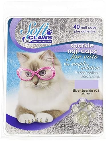 Soft Claws Feline Nail Caps, Small, Silver Sparkle