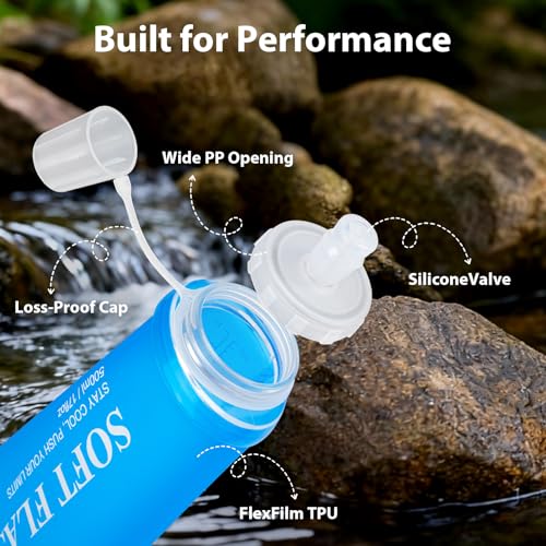 Euqvunn 2 Pcs Soft Water Bottle Running Flask 500ml Reusable BPA Free with Waterproof Cap, Foldable for Running, Walking, Hiking, Cycling