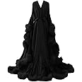 THBOEER Women's Feather Bridal Robes Silk Satin Maternity Robes for Photoshoot Old Hollywood Long Nightgown Bathrobe Lingerie
